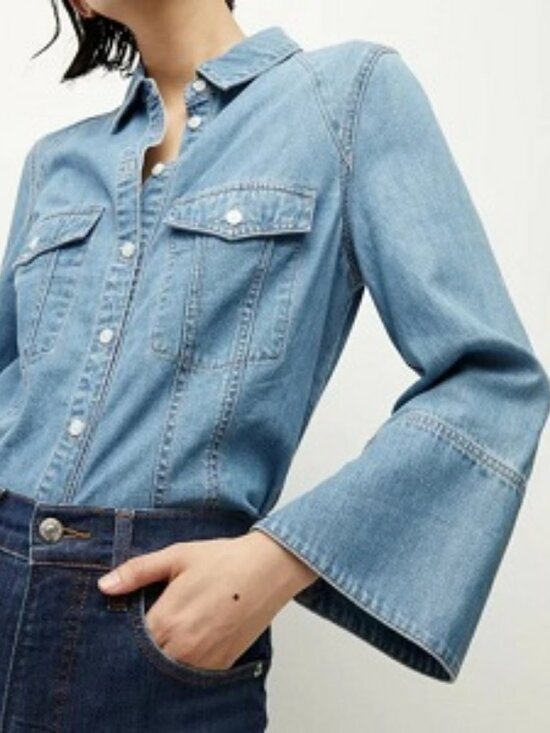 Veronica Beard Jeans Tops - Womens Veronica Beard Jeans "Tivi" Blue Denim Button Down Top XS